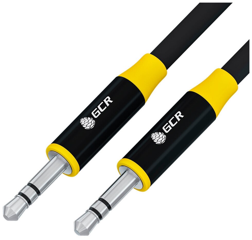 GCR Кабель 2.0m аудио jack 3.5mm/jack 3.5mm черный, AL case черный, желтая окантовка, M/M