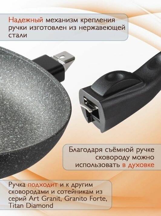 Арт. RF-1022 Сковорода TVS GRANITO FORTE 22см, съемная ручка