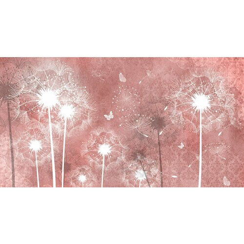 Моющиеся виниловые фотообои GrandPiK Одуванчики на красном фоне 450х240 см 9968₽
