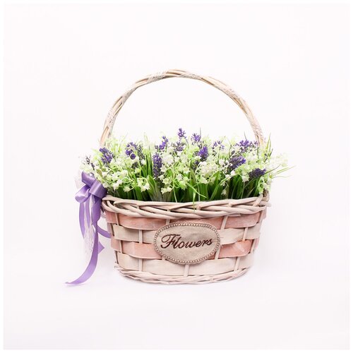 Корзина с ландышами и лавандой / искусственная трава / декоративная зелень