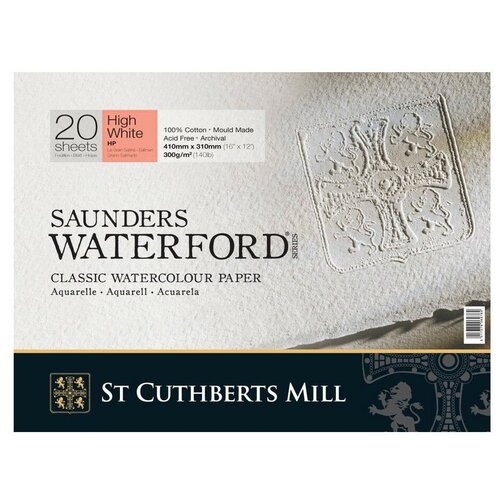 Акварельная бумага Saunders Waterford HP, 300 г/м2, 100% хлопок, 31х41 см, 20 л, эктрабелая, сатин