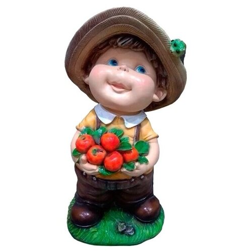 фигура садовая shimmer arts мальчик 25х26х70 см Фигура садовая декоративная Мальчик с яблоками, 24*21*46 см KSMR-626643/F523