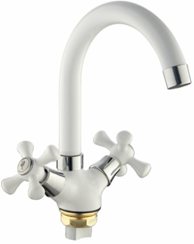 фото Смеситель для раковины с поворотным изливом Frud R13332, двухвентильный, белый