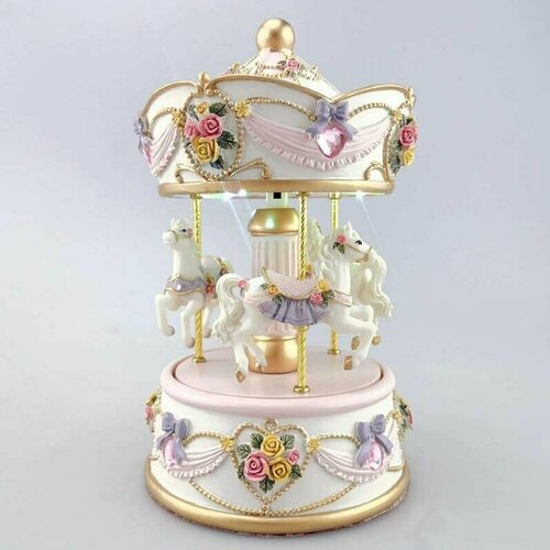 Музыкальная шкатулка MUSICBOX CAROUSEL11x16,5 см, бежевый, полистоун, подсветка LED, вращается под музыку