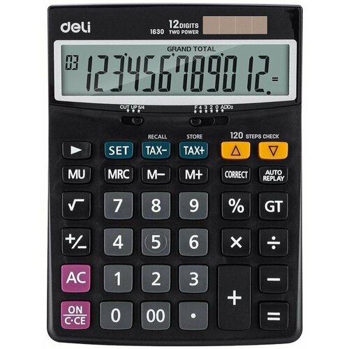 Калькулятор настольный Deli 1630 12-разрядный черный 188x140х44 мм, 1552695