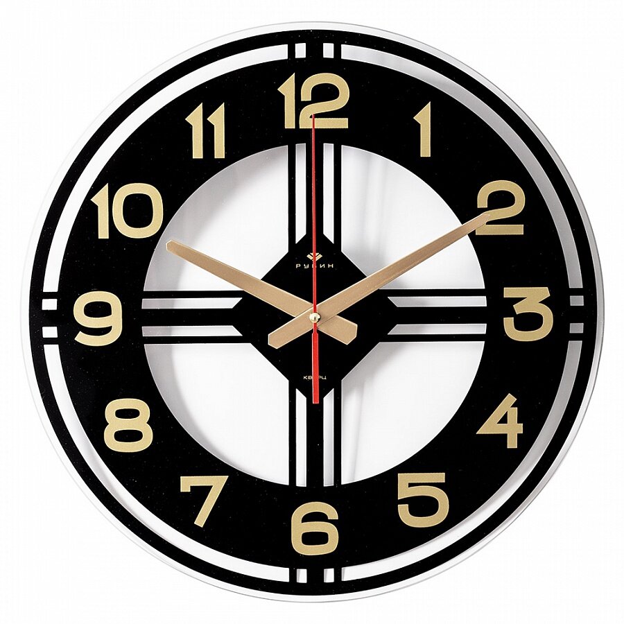 Часы настенные Рубин "Золотые цифры", прозрачные d-39 см, открытая стрелка (4041-012)