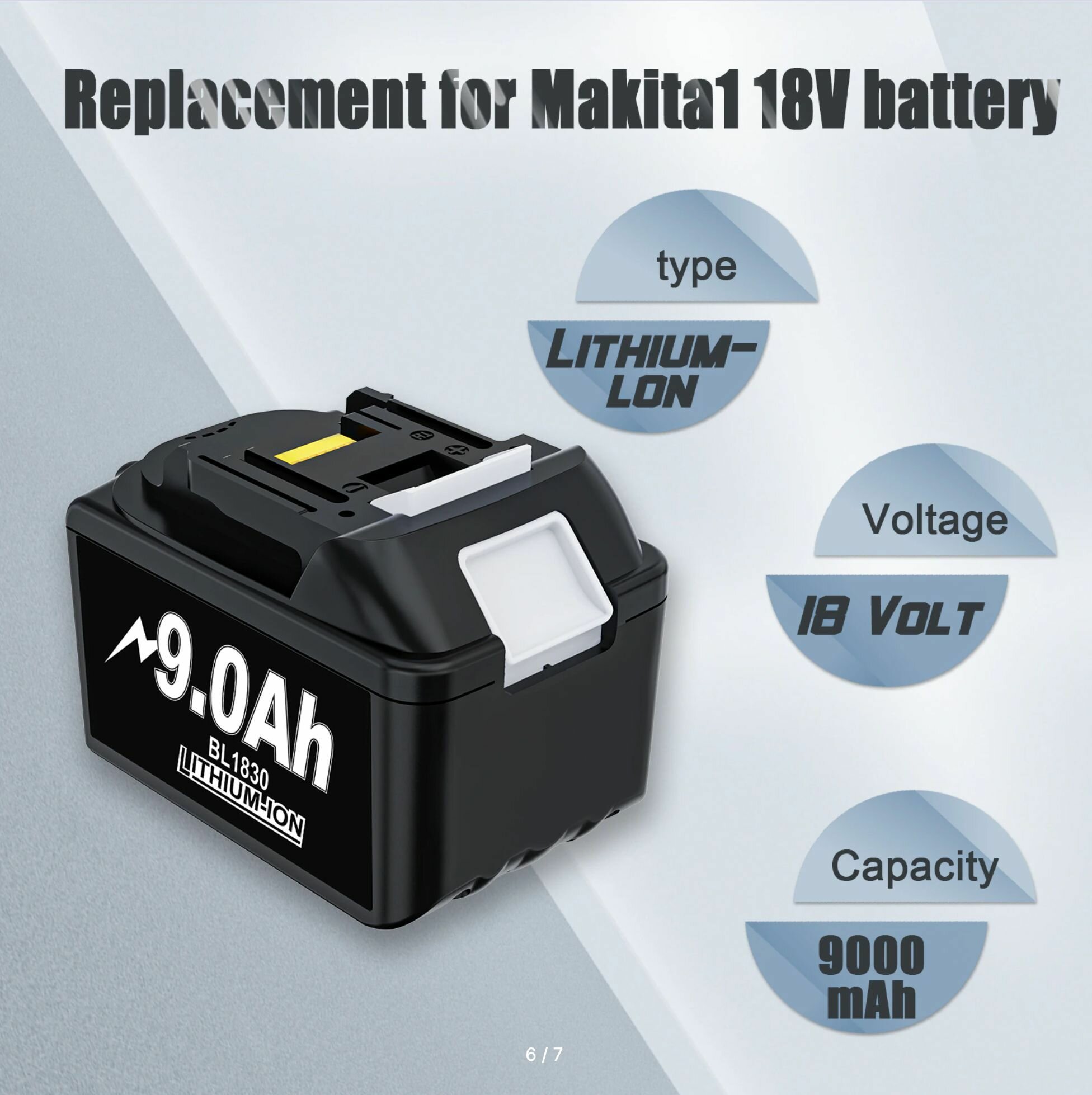 Аккумулятор для Makita 18V 9Ah Li-Ion с индикацией заряда, LXT, BL1830B, BL1850B, BL1850, BL1840, BL1860, BL1815