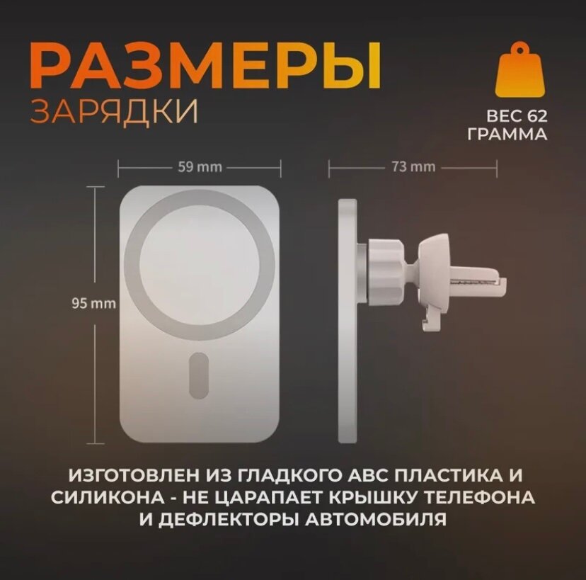 Автомобильная беспроводная зарядка с Magsafe для iPhone 15W / Магнитный автомобильный держатель черный