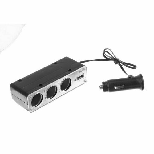 Разветвитель прикуривателя 3 гнезда 1 USB 05 А 60 Вт 1224 В провод 40 см 657₽