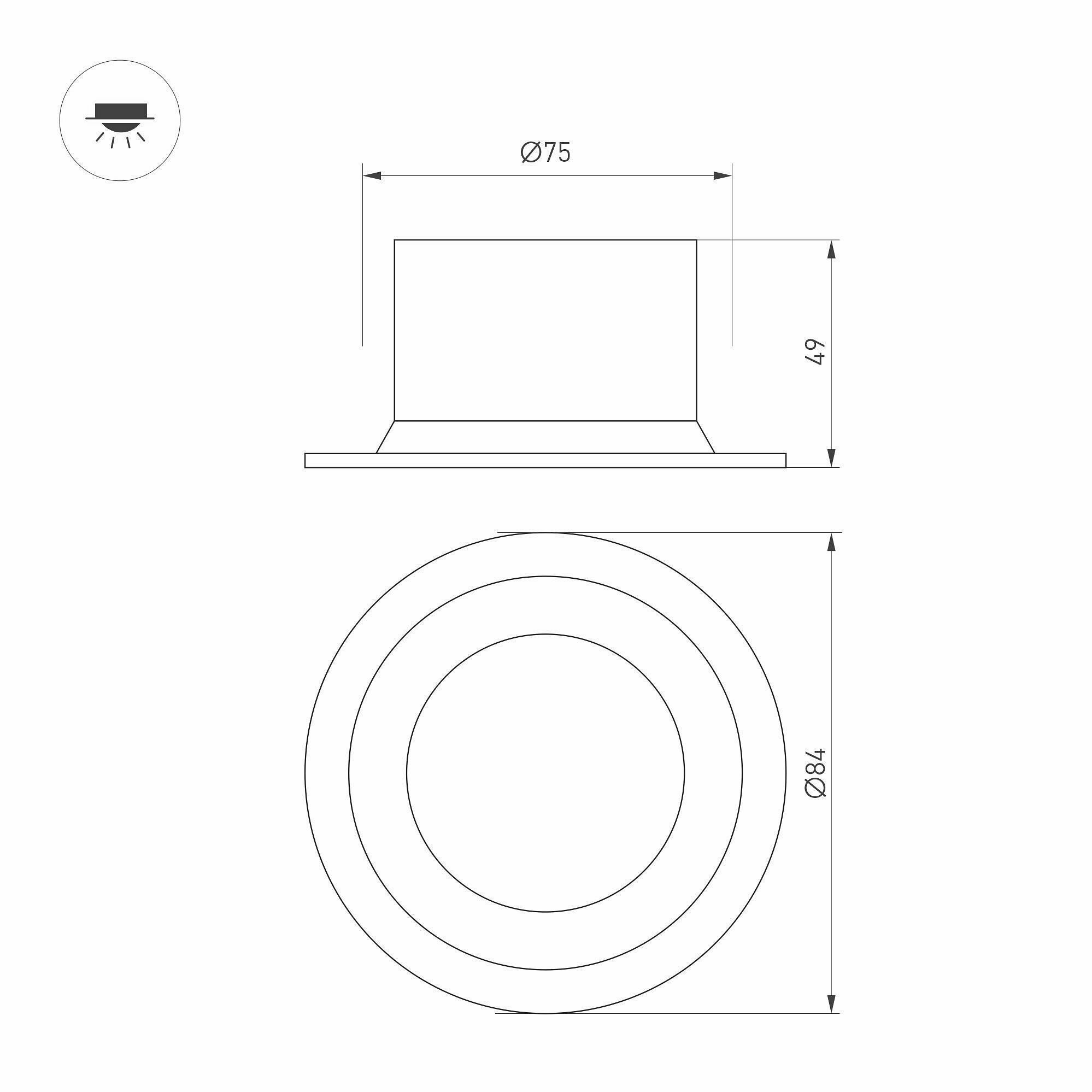 Светильник MS-DROP-BUILT-R84-8W Warm3000 (BK, 85 deg, 230V) (Arlight, IP54 Металл, 5 лет) - фотография № 3