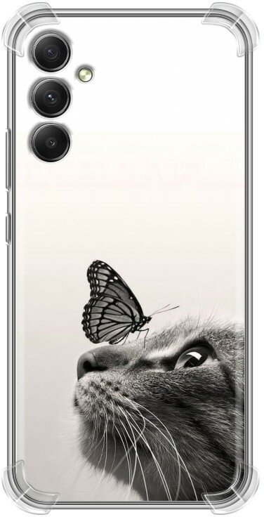 Дизайнерский силиконовый с усиленными углами чехол для Гэлакси А34 5Ж / Samsung Galaxy A34 5G Кот и бабочка