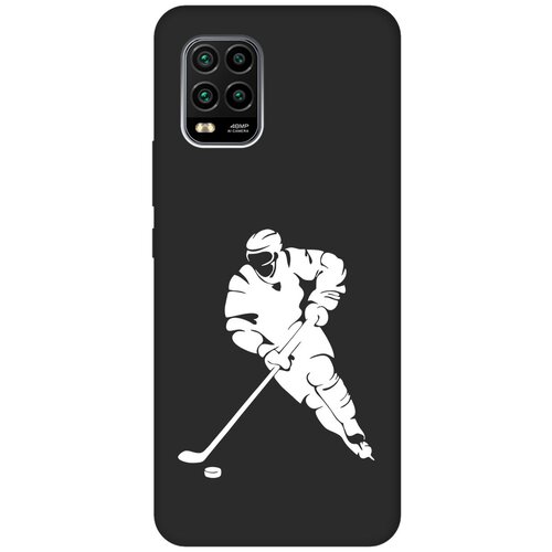 Матовый чехол Hockey W для Xiaomi Mi 10 Lite / Сяоми Ми 10 Лайт с 3D эффектом черный матовый чехол boxing w для xiaomi mi 10 lite сяоми ми 10 лайт с 3d эффектом черный