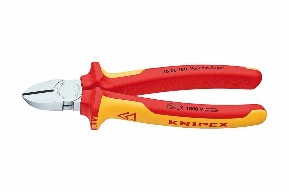Knipex Бокорезы VDE, 180 мм, хром, 2-комп диэлектрические ручки KN-7006180