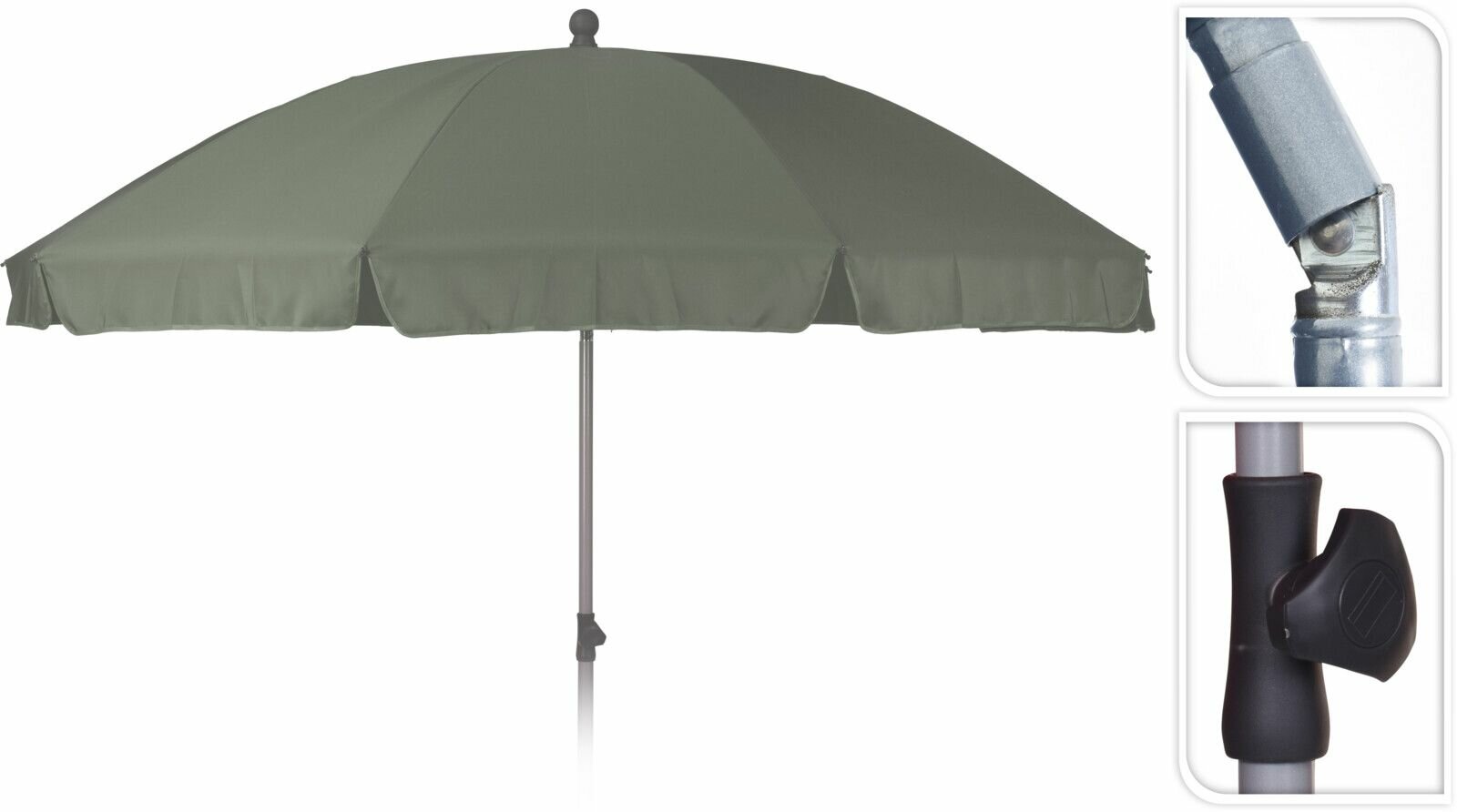 Зонт пляжный, д.250 см, купол полиэстер, стойка цинк, с пластиковыми элементами, цвет серый, арт. DV8100850