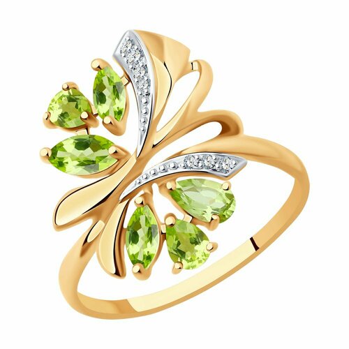 Кольцо Яхонт, красное золото, 585 проба, хризолит, фианит, размер 18, зеленый, золотой кольцо яхонт золото 585 проба изумруд размер 18 зеленый