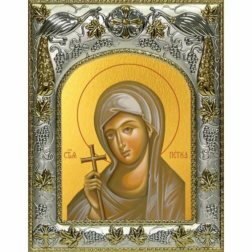 Икона Параскева-Петка Сербская, 14x18 в серебряном окладе, арт вк-4767