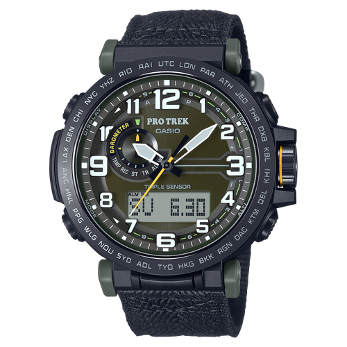 наручные часы casio pro trek prg 650yl 3 черный зеленый Наручные часы CASIO Pro Trek PRG-601YB-3, черный, зеленый