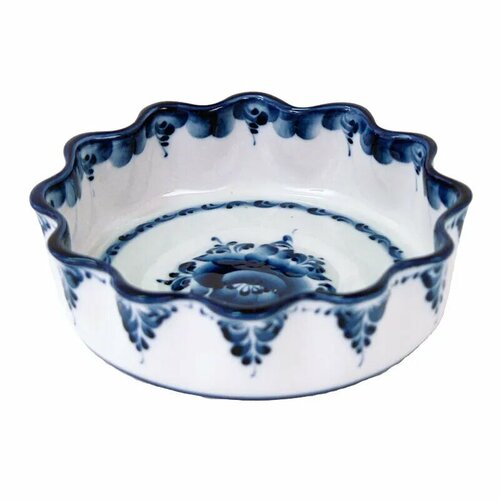 Ваза для конфет и фруктов, Конфетница фарфоровая, Блюдо глубокое. 18х5 см. Галактика г. Гжель. Ассорти, средняя. Ручная роспись.