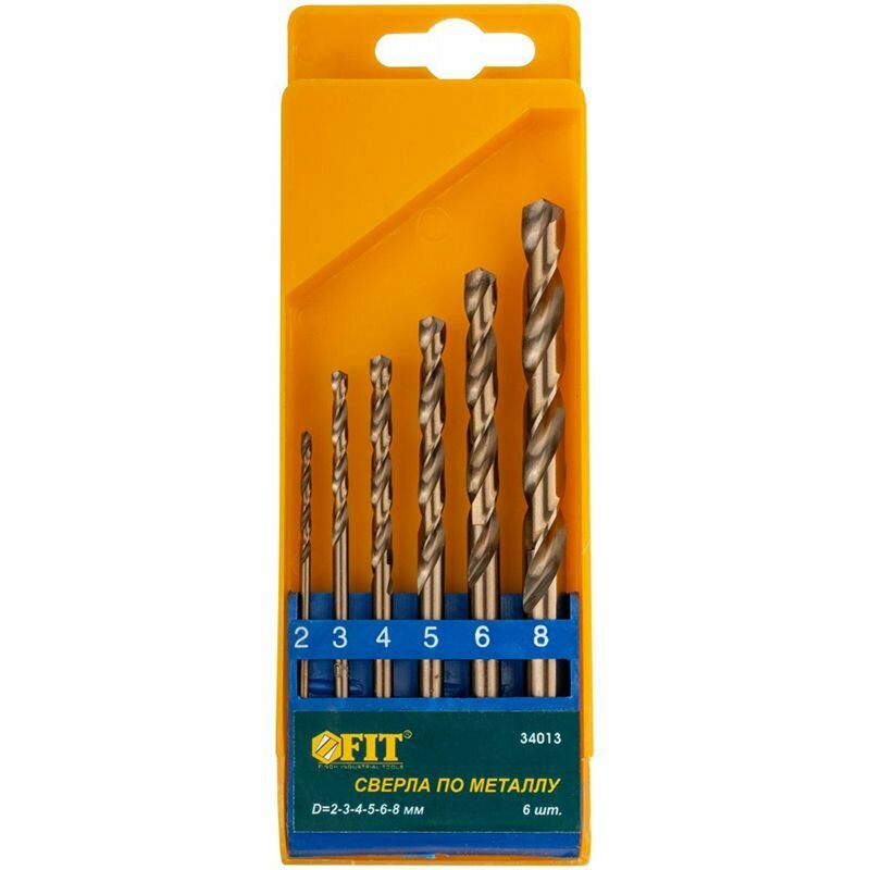 фото Набор сверл HSS по металлу с добавкой кобальта 5%, 6 шт. (2--8 мм, ) FIT 34013