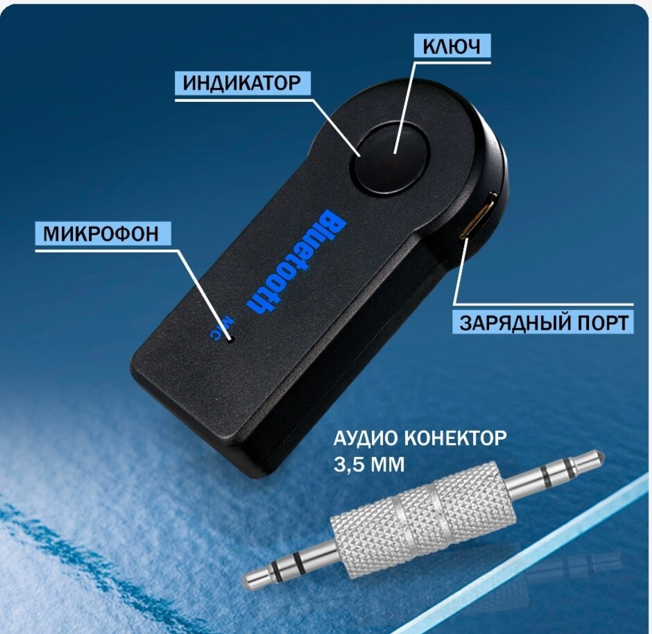 Беспроводной аудиоресивер AUX - Bluetooth AMFOX BT-350, черный / Адаптер для автомобиля, переходник в машину