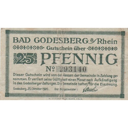 Германия (Веймарская Республика) Бад-Годесберг 25 пфеннигов 1920 г.