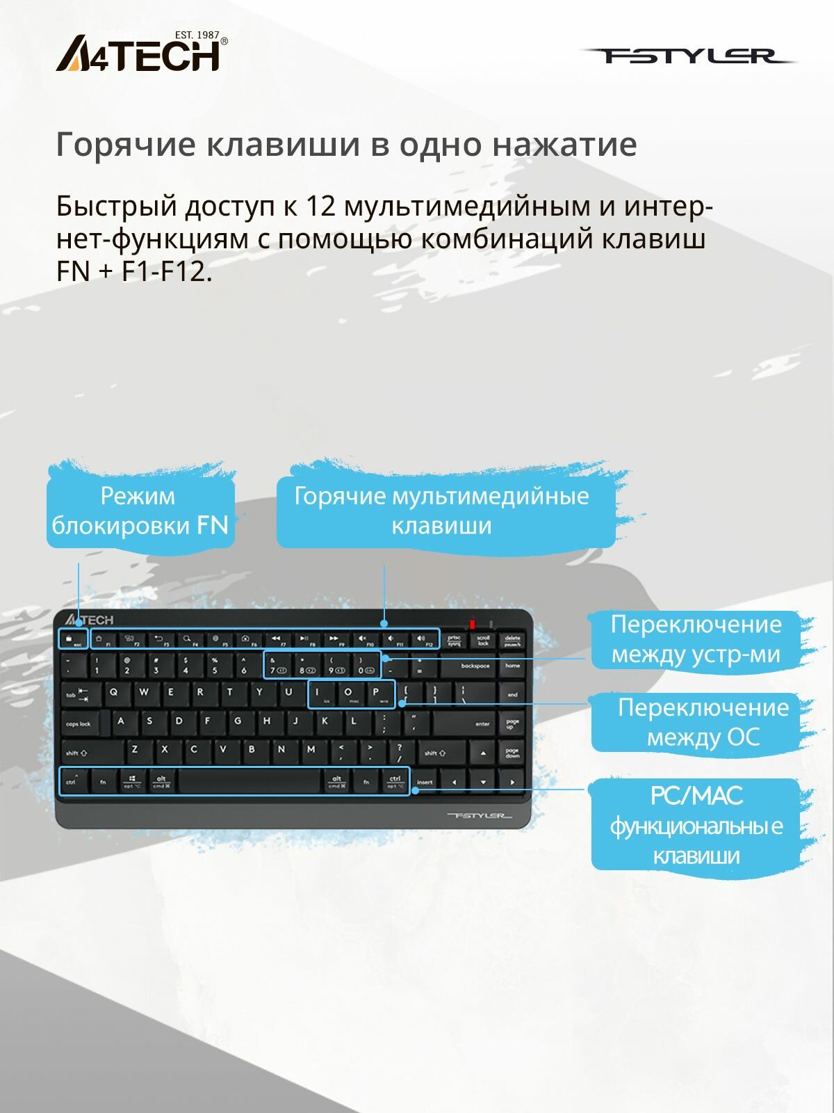 Клавиатура A4TECH Fstyler FBK11 USB Bluetooth/Радиоканал черный серый [fbk11 grey]