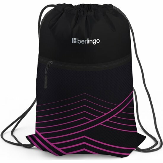 Мешок для обуви Berlingo 1 отделение "Black and pink geometry", 360*470мм, карман на молнии