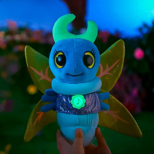 Интерактивная мягкая музыкальная плюшевая игрушка Светлячок ночничок 25см голубой светится GW002