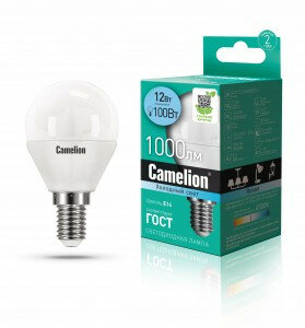 Светодиодная LED лампа Camelion Шар G45 E14 12W(1000lm 220°) 4500K 4K матовая 90x47 пластик LED12-G45/845/E14 (упаковка 12 штук)