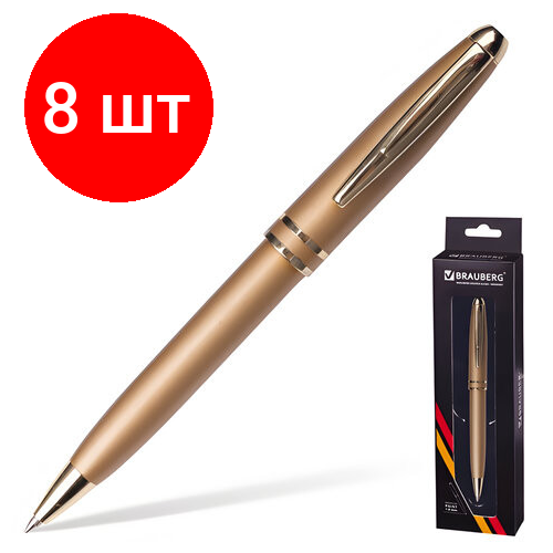 ручка шариковая waterman expert gold rt синяя 1 0 мм подарочная упаковка 2119260 Комплект 8 шт, Ручка подарочная шариковая BRAUBERG Oceanic Gold, корпус золотистый, узел 1 мм, линия письма 0.7 мм, синяя, 140722