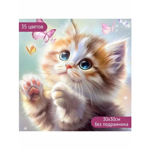 Алмазная мозаика Котик без подрамника 30х30
