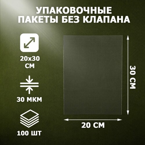 Пакеты упаковочные прозрачные 20х30 см 100 шт 30 мкм без клеевого клапана для упаковки и хранения 581₽