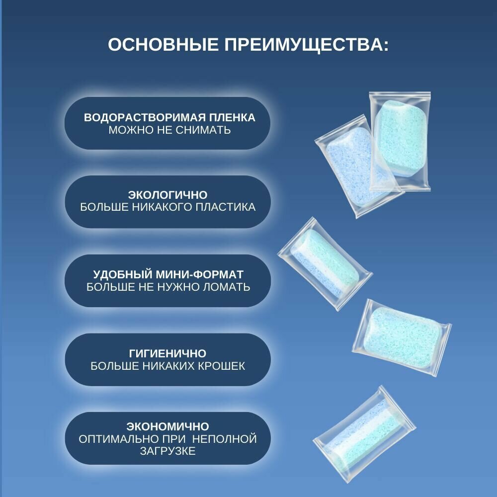 Мини таблетки для посудомоечной машины с энзимами в водорастворимой пленке Clean Ocean Bio "7 в 1" 600 г. 60 шт. Эко-таблетки mini для посудомойки ПММ — фото 1