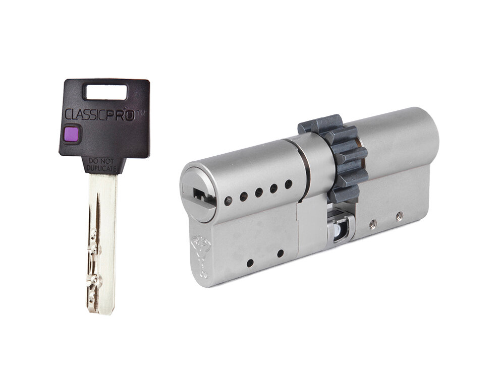 Цилиндр Mul-t-Lock Classic Pro ключ-ключ 76мм (размер 45х31 мм) - Никель, Шестеренка (5 ключей)