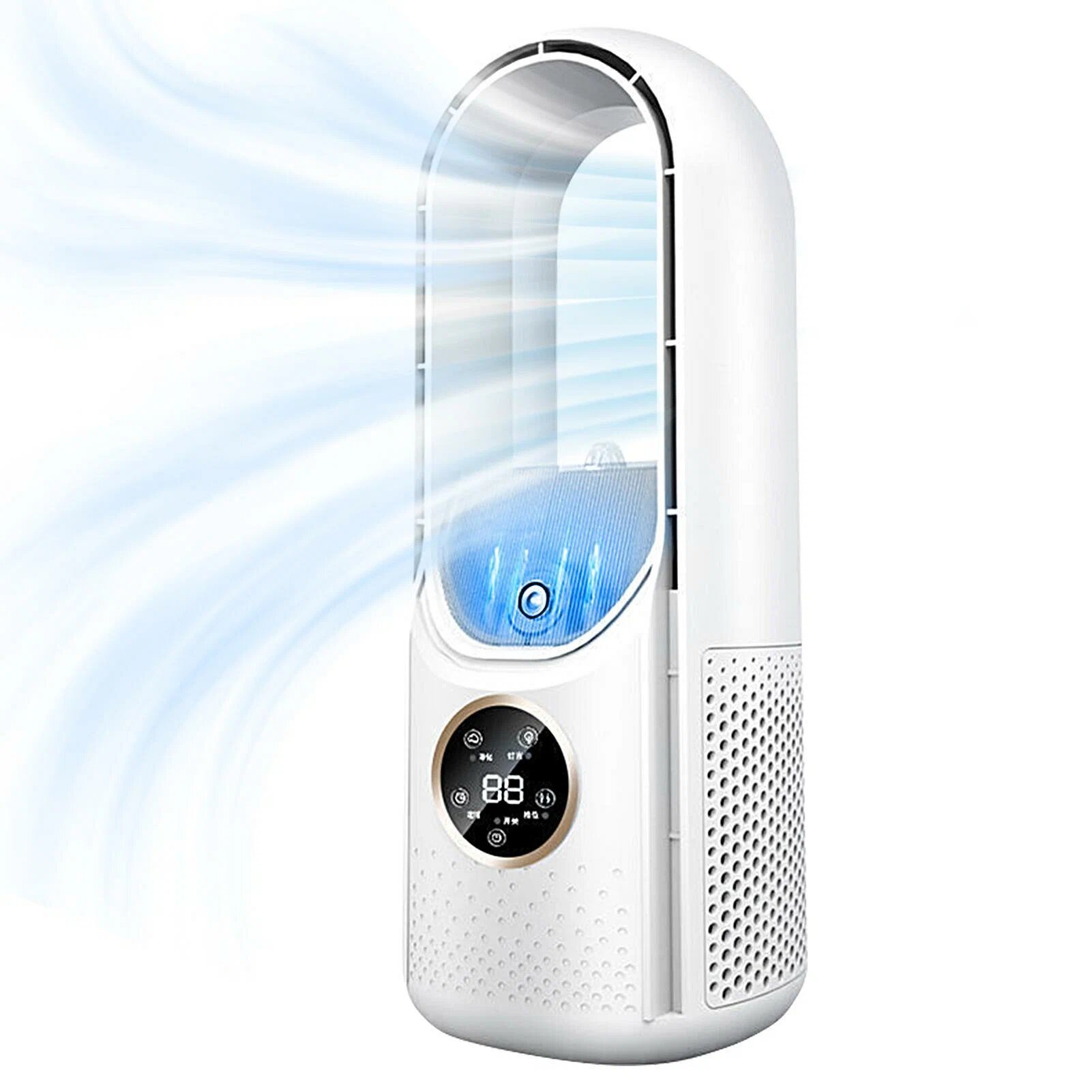 фото Безлопастной вентилятор, портативные кондиционеры с ночной подсветкой 6 скоростей ветра увлажнитель очистка времени, небольшой тихий USB настольный вентилятор охлаждения башни для комнаты спальня дома, испарительный, белый