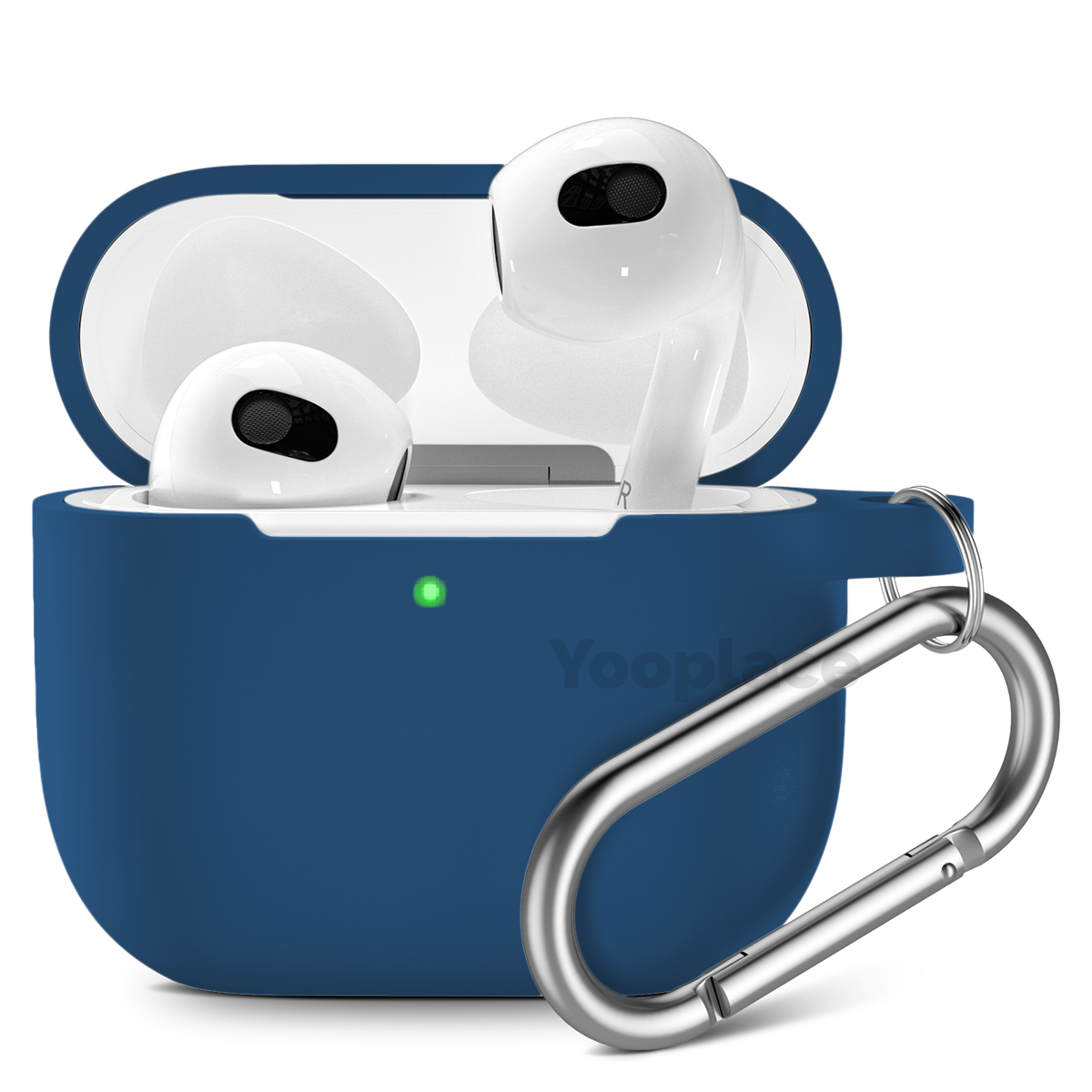 Чехол для AirPods 3 c карабином Soft-Touch премиум / Чехол для Аирподс 3 / Yooplace, цвет: синий (Lake Blue) — фото 1