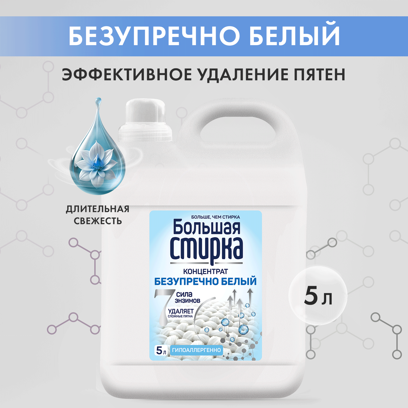 Большая Стирка Гель для стирки белого белья, Порошок жидкий, универсальный, 5 л