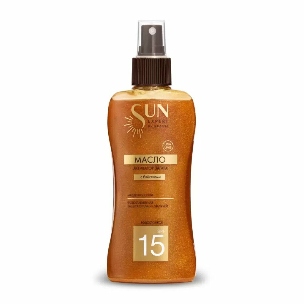 Маслоактиватор для загара Krassa Sun Expert SPF 15 180 мл с блестками SE41511