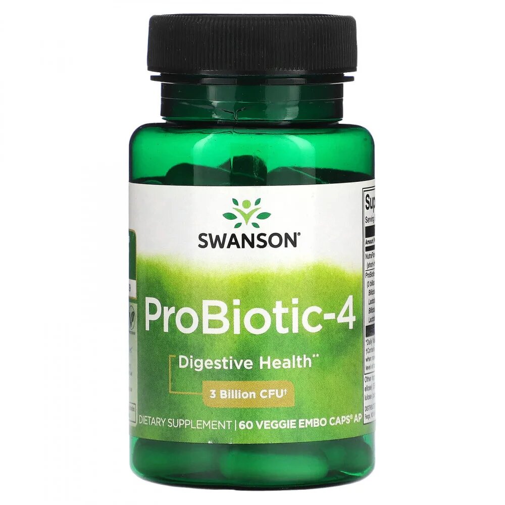 Пробиотик Swanson Probiotic-4, 3 Billion CFU, широкого спектра действия, 60 капсул