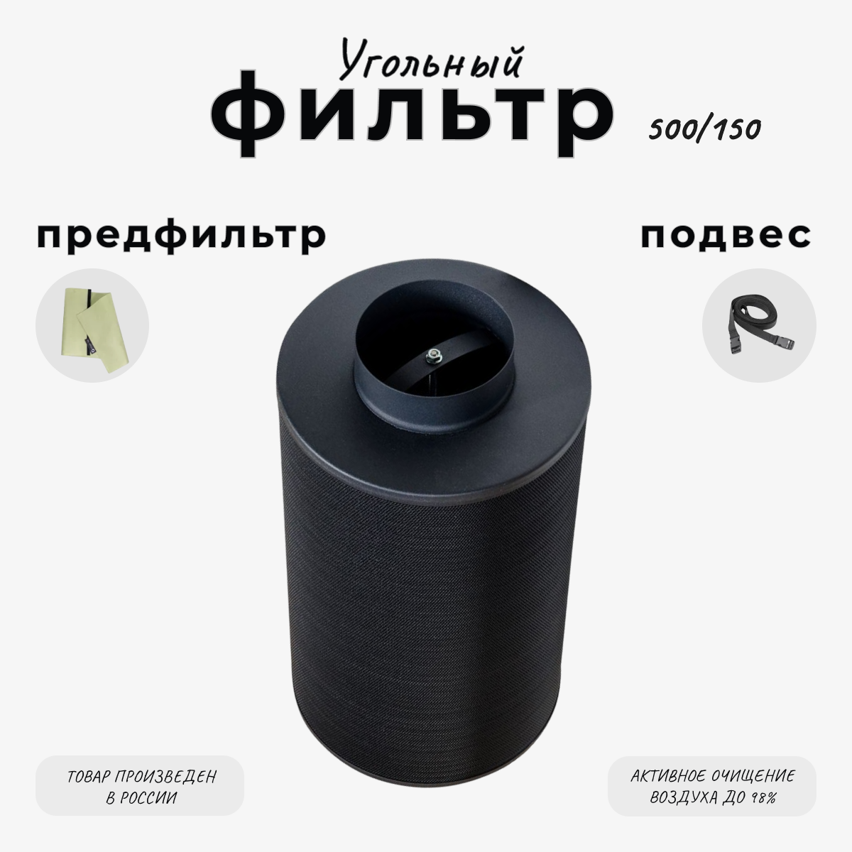 Угольный фильтр многоразового использования 500м³/ч. 150мм.