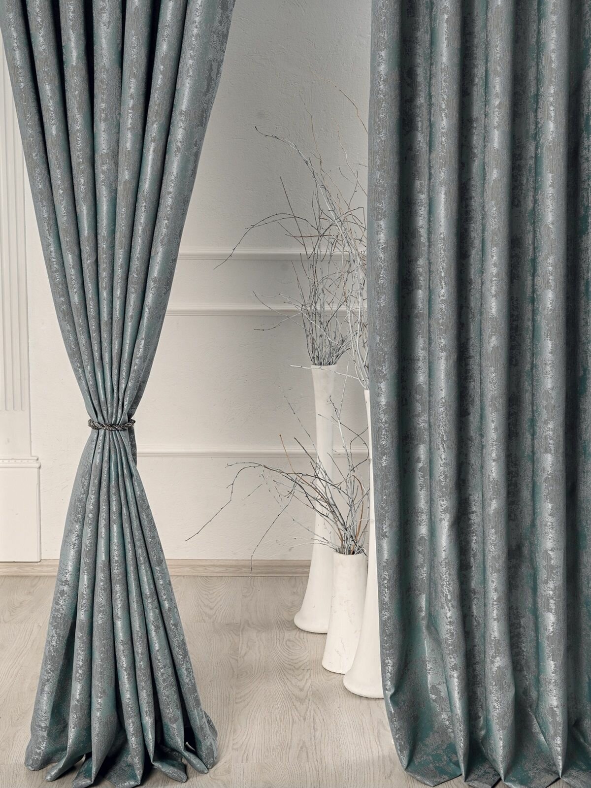 Шторы мрамор для спальни для гостиной 300x270 (150x270-2 шт.) бирюзовый/Шторы для кухни