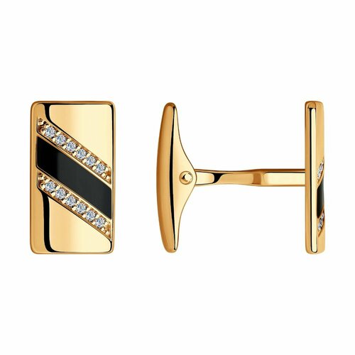 Запонки Diamant online серебро 925 проба золочение эмаль фианит прозрачныйчерный 5140₽