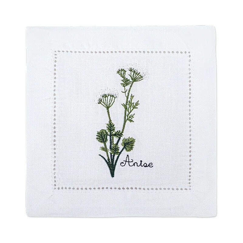 Новая коктейльная салфетка с вышитыми травами чистый лен лаванда розмарин мята шалфей натуральная элегантная чайная салфетка 15x15 см Белый Anise