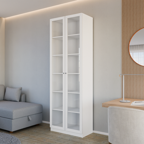 Изображение товара Книжный шкаф Brams | ЛДСП Белый шагрень | Стекло прозрачное