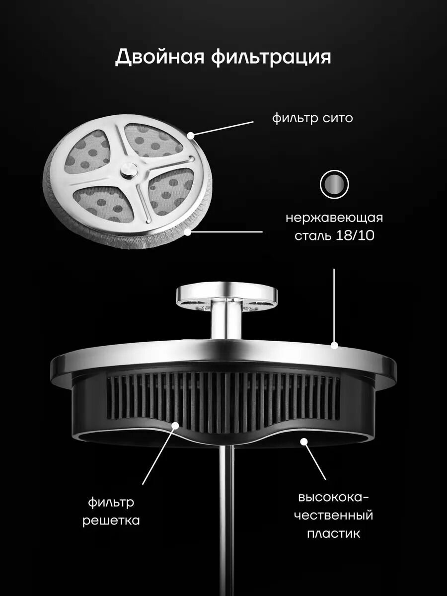 Френч-пресс заварочный чайник Polaris Toledo-800FP, Прозрачный, 800 мл — фото 1