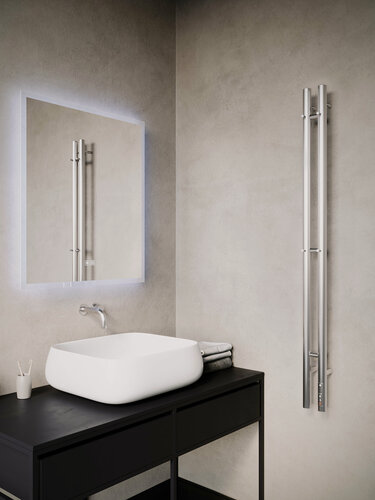 Изображение товара Полотенцесушитель электрический с терморегулятором TERMINUS хром, Стойка DUO круг 1200 мм