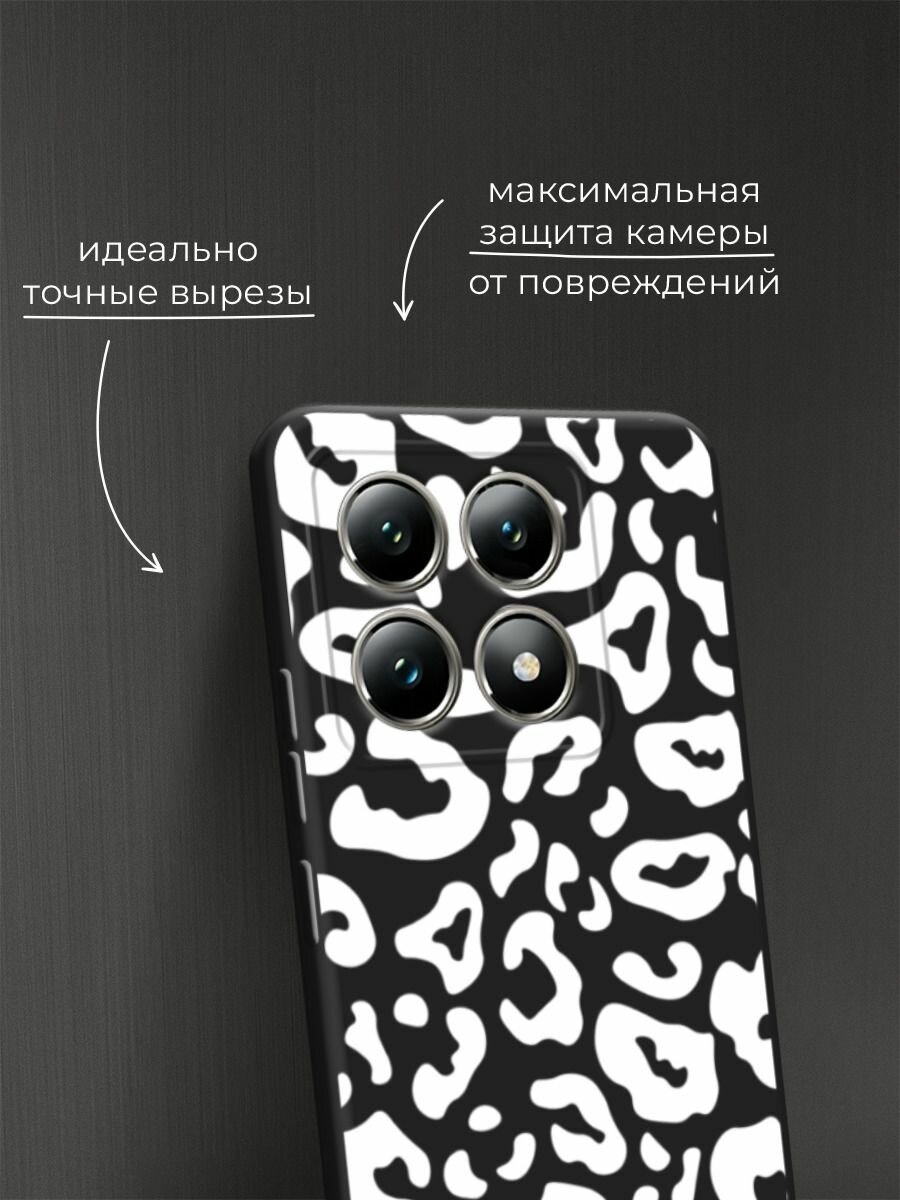 Черный матовый чехол на Xiaomi 14T / Сяоми 14T с принтом Паттерн белый леопард — фото 1