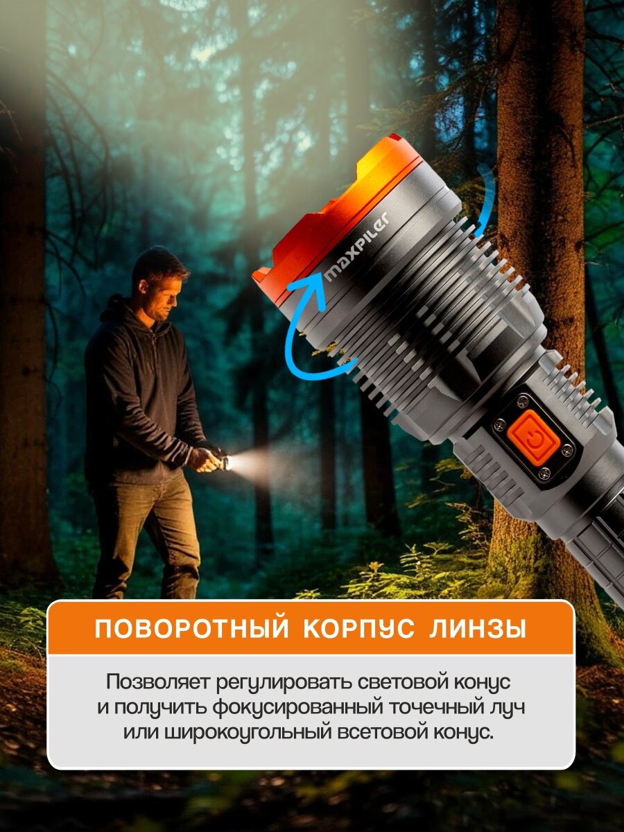 Фонарь ручной аккумуляторный MAXPILER MPF-03 — фото 1