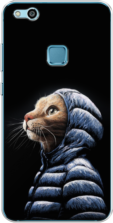 Силиконовый чехол на Huawei P10 Lite / Хуавей П10 Лайт Кот в капюшоне
