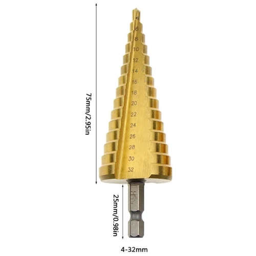 Ступенчатое сверло по металлу 4-32 шестигранным хвостовиком